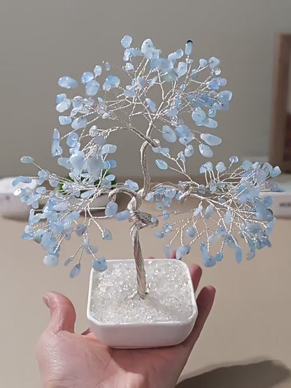 Natural Aquamarine Crystal Money Tree – Feng Shui Tree of Life for Prosperity & Harmony