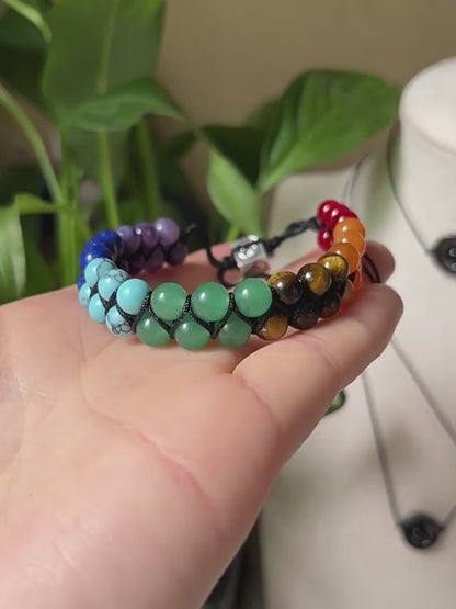 Bohemian Crystal Bracelet – Turquoise, Amethyst, Aquamarine & Red Agate Handwoven Energy