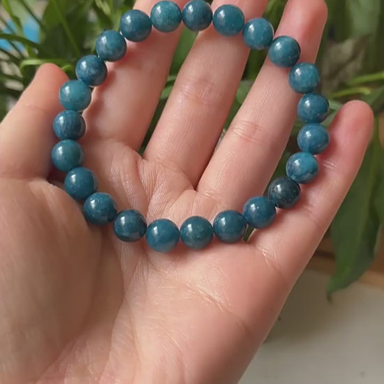 Blue Apatite Crystal Bracelet · Natural Healing Beads for Clarity & Calm