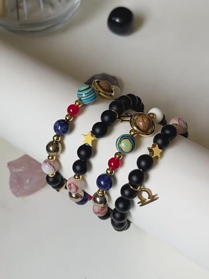 Gemini Zodiac Planet Bracelet – Natural Crystal Beads for Couples