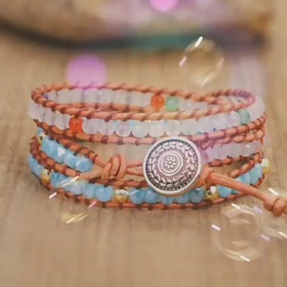 Double-Sided Multicolor Agate Beaded Wrap Bracelet | Spiritual Healing Energy Jewelry