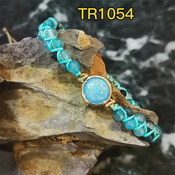 Blue Agate Bracelet with Blue Opal | Meditation & Healing Energy Jewelry