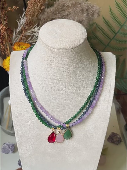 Amethyst, Apatite & Serpentine Gemstone Necklace – Summer Elegance with Energy Harmony